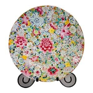 Vintage Qing Dynasty Famille Rose Porcelain Plate Republic Period Marked